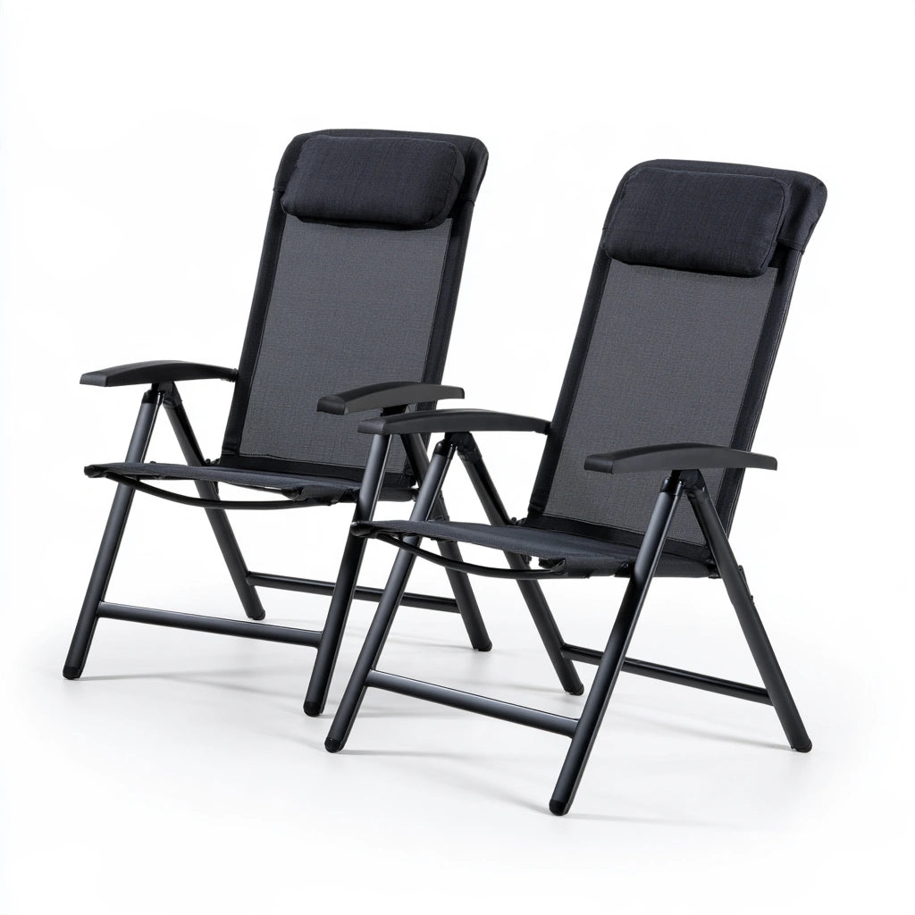 Set aus zwei klappbaren Gartenstühlen, mit klarer Formgebung, klappbar, Farbe: schwarz